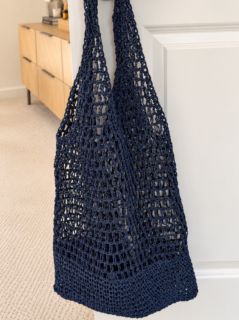 Source Unknown Navy Crochet Market Tote